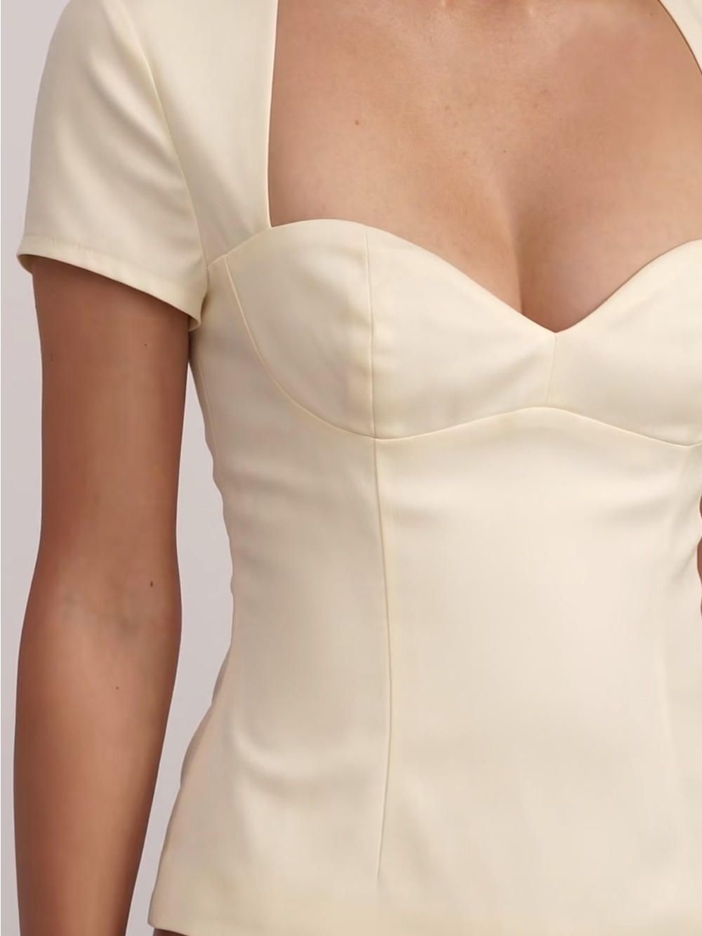 Fenity Fashion Cream Sweetheart Neckline Short Sleeve Blouse Top